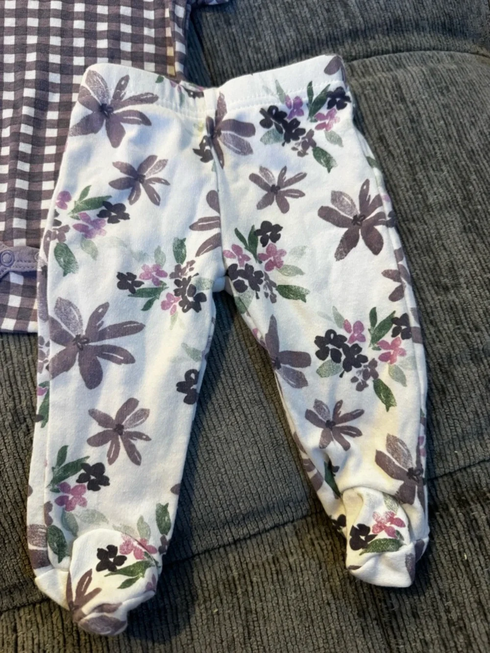 chick pea Lavender and White Gingham Baby Bodysuit with pants